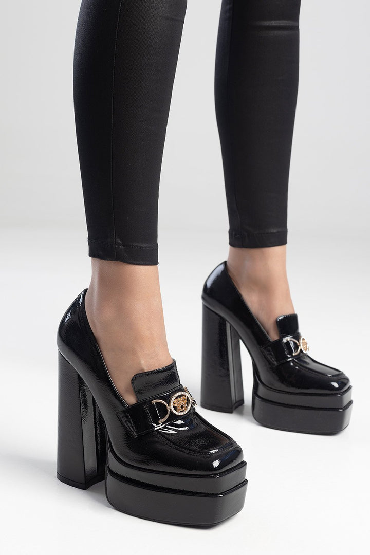 Platform Chunky Heel Loafer - Black