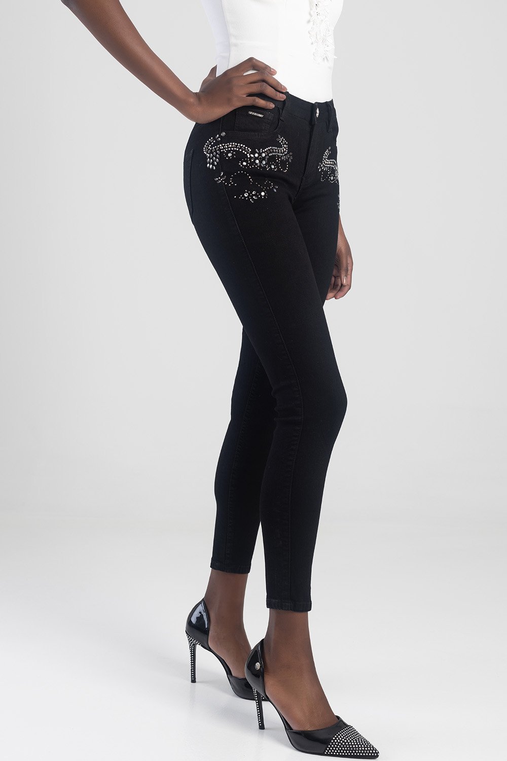 Jon Jon Low Waist Skinny Jean With Bling - Black