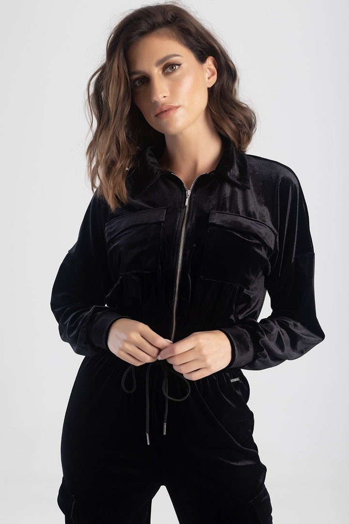 Velvet Tracksuit Top - Black