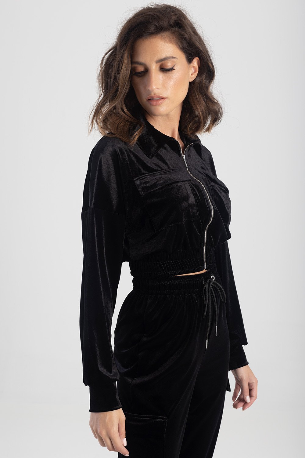 Velvet Tracksuit Top - Black