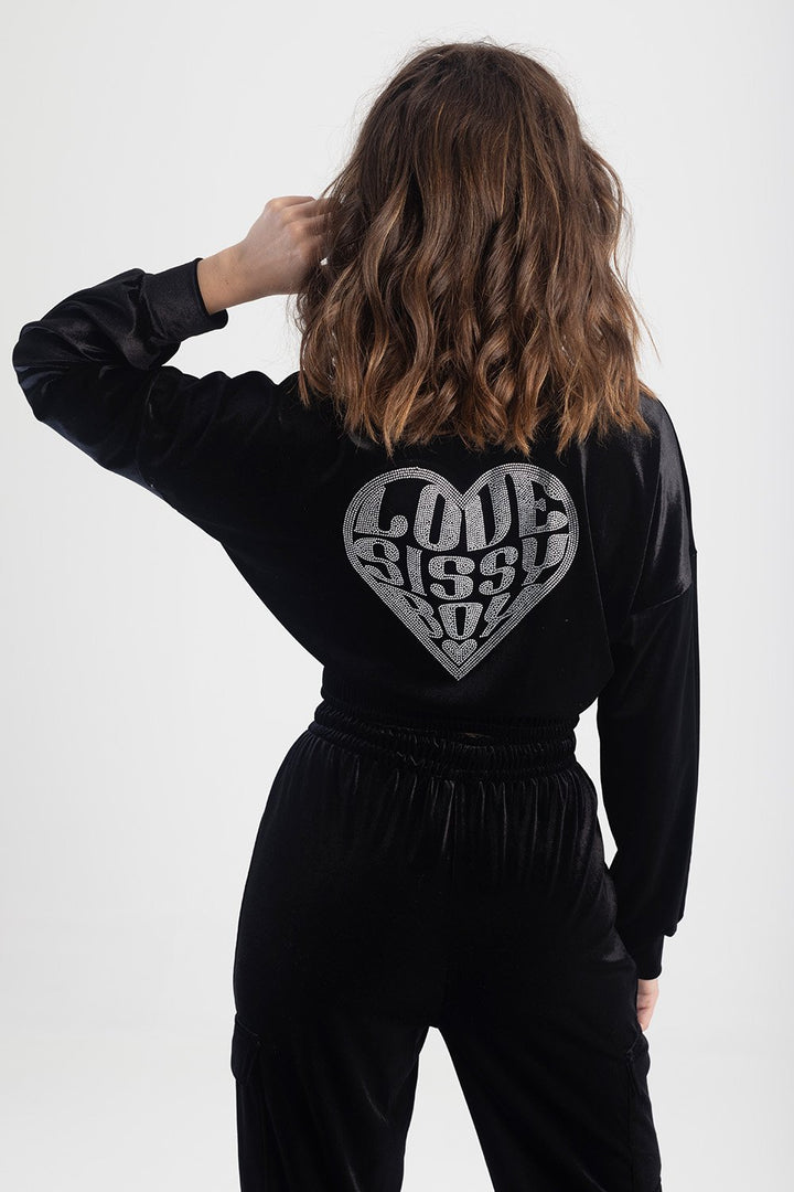 Velvet Tracksuit Top - Black