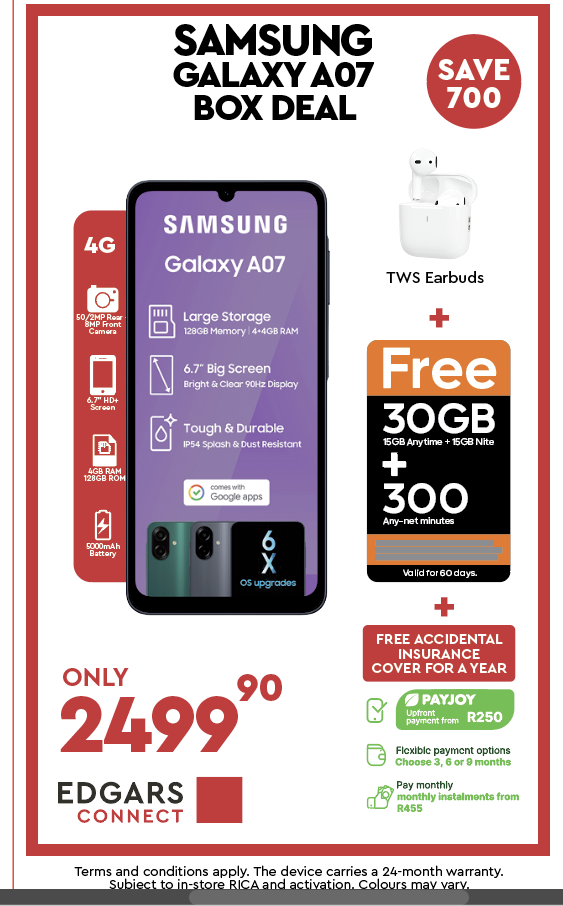 Galaxy A07 4GB + 128GB Dual Sim Cellphone - Green- Bundle Deal