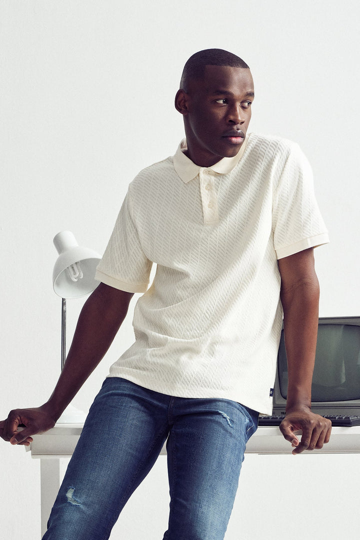 Zig Zag Pointelle Golfer - Off White