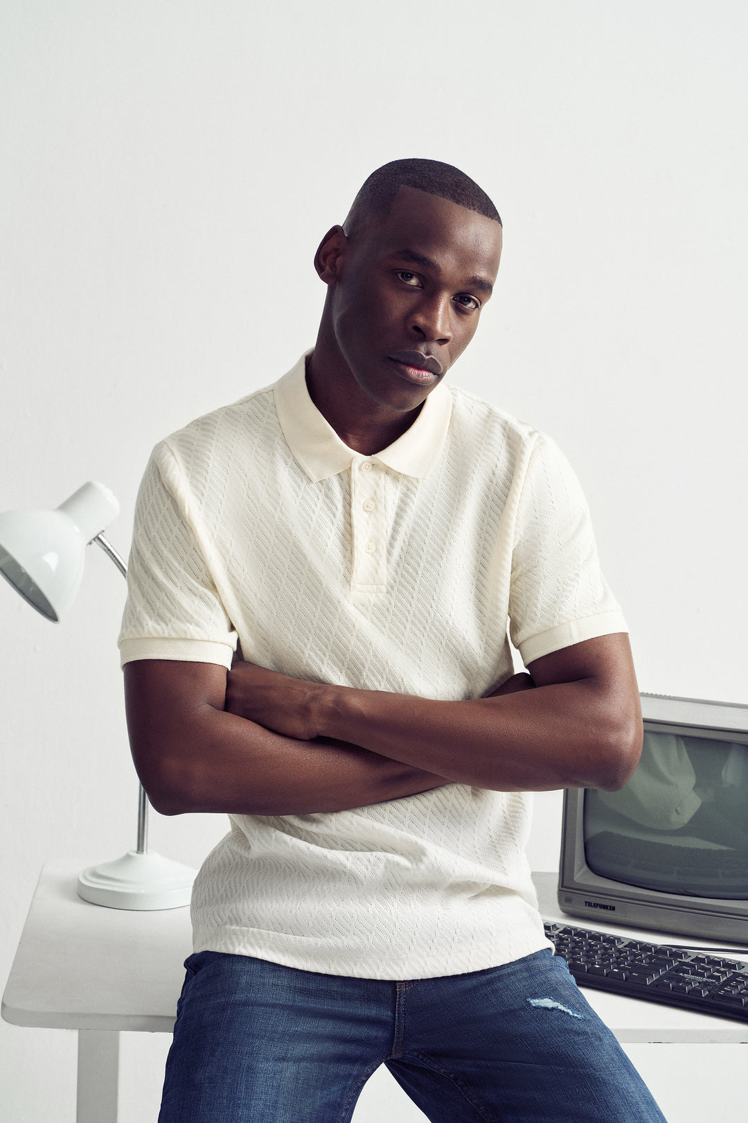 Zig Zag Pointelle Golfer - Off White