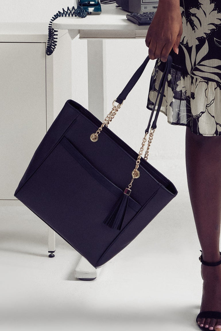 Chain & Tassel Trim Shopper Bag - Black