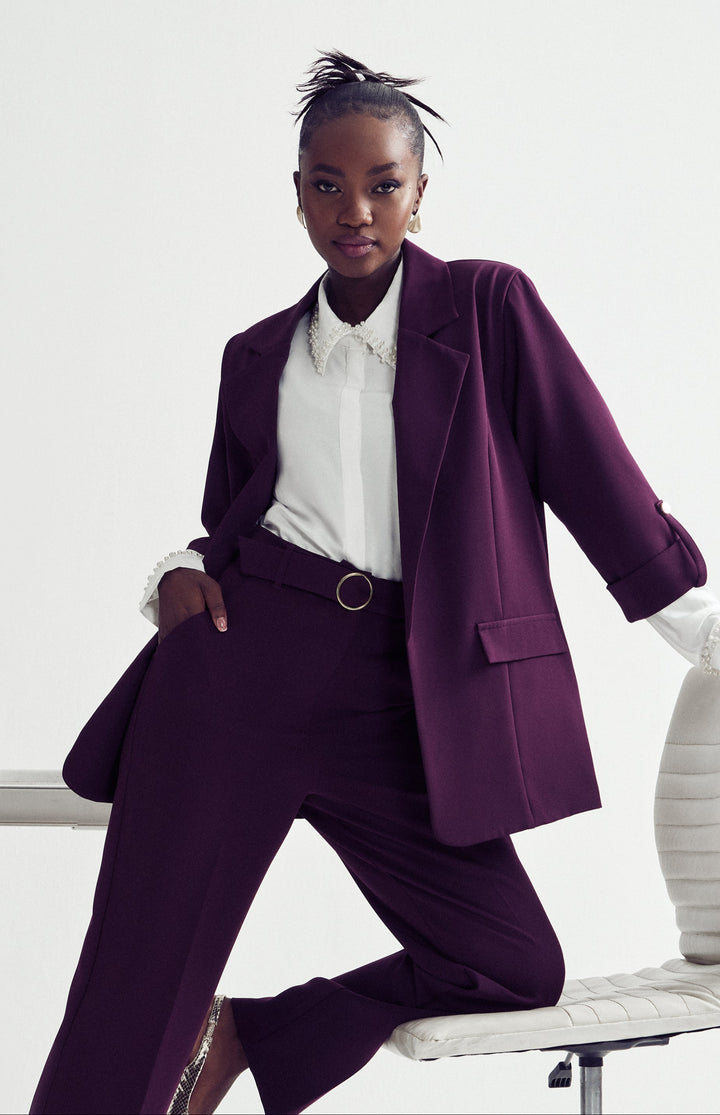 Turn Up Tab Blazer - Plum