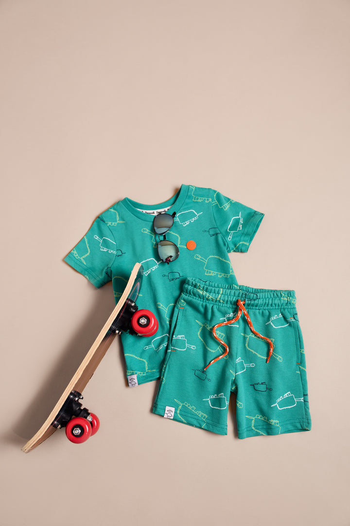 Pre-Boys Print Fleece Shorts - Teal