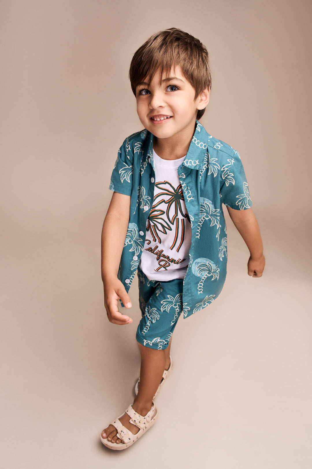 Pre-Boys Palm Tree Woven Shirt - Teal