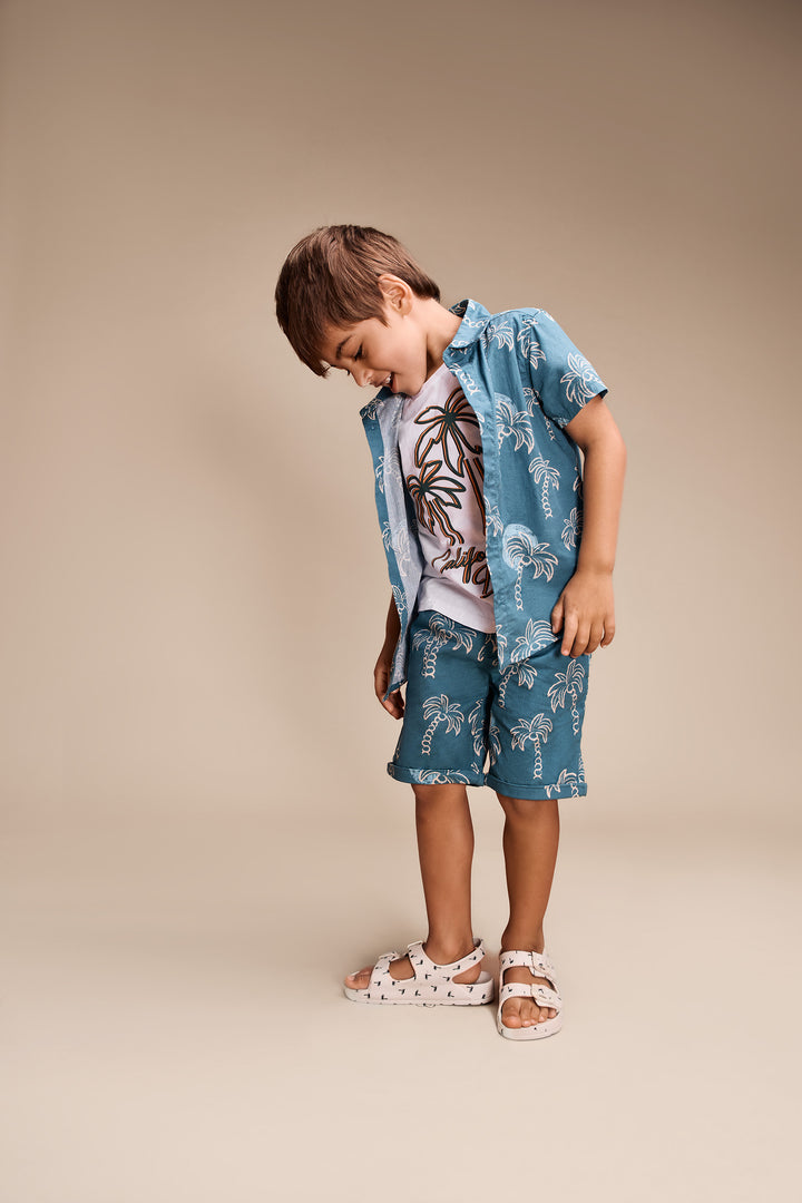 Pre-Boys Palm Tree Woven Short - Teal