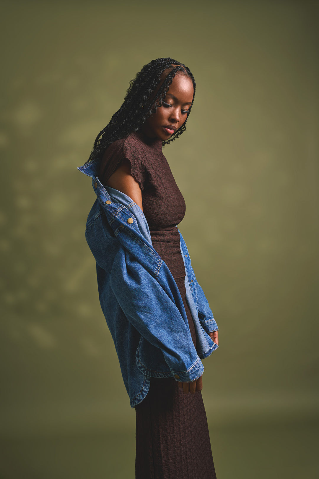 Curved Hem Denim Shacket - Dark Wash Ink