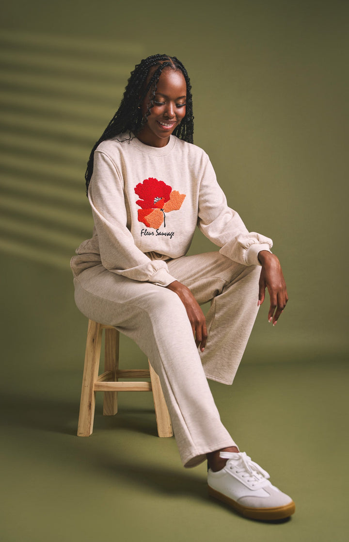 Wide Leg Jogger - Oatmeal Melange