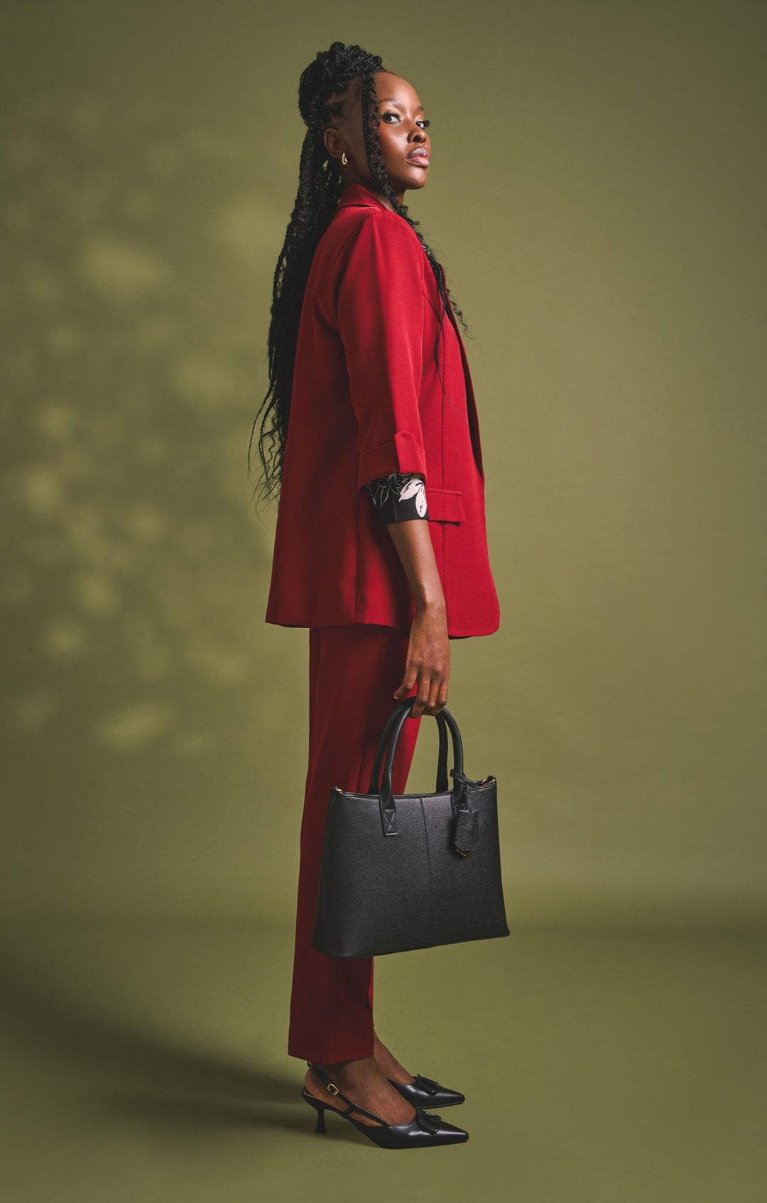 Button Slim Leg Pants - Wine