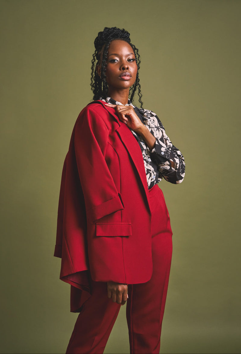 Pointed Tab Detail Blazer - Wine