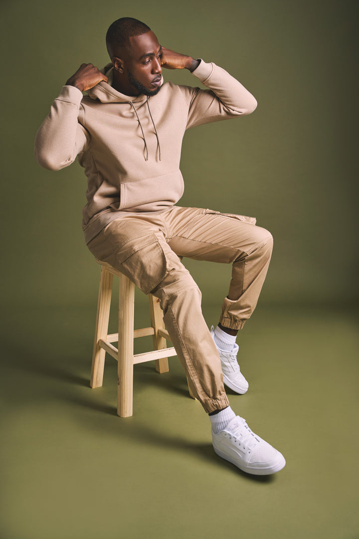 Plain Fleece Pullover Hoodie - Taupe