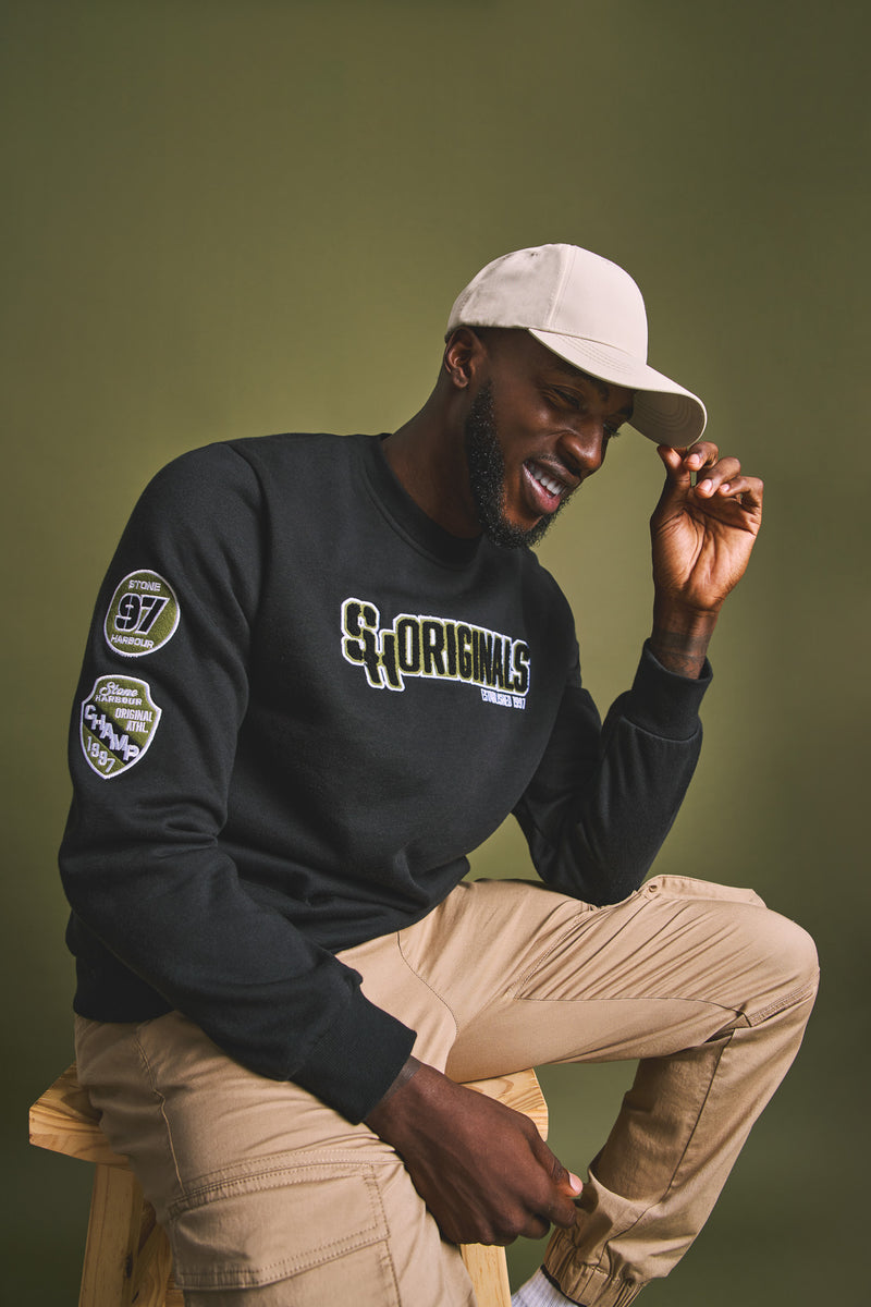 Badge Crew Sweat Top - Black