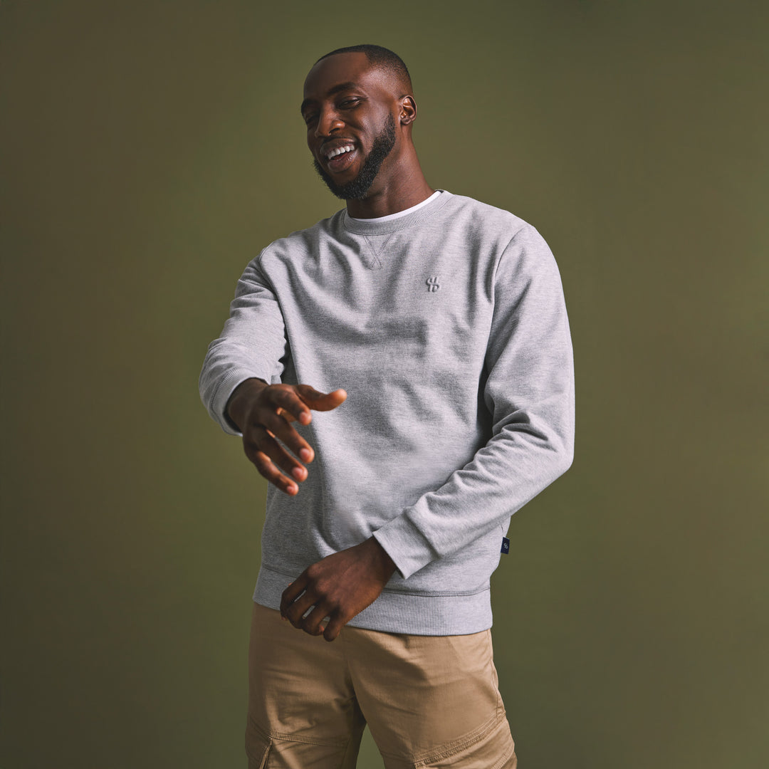 Plain Crew Fleece Sweat Top - Grey Melange