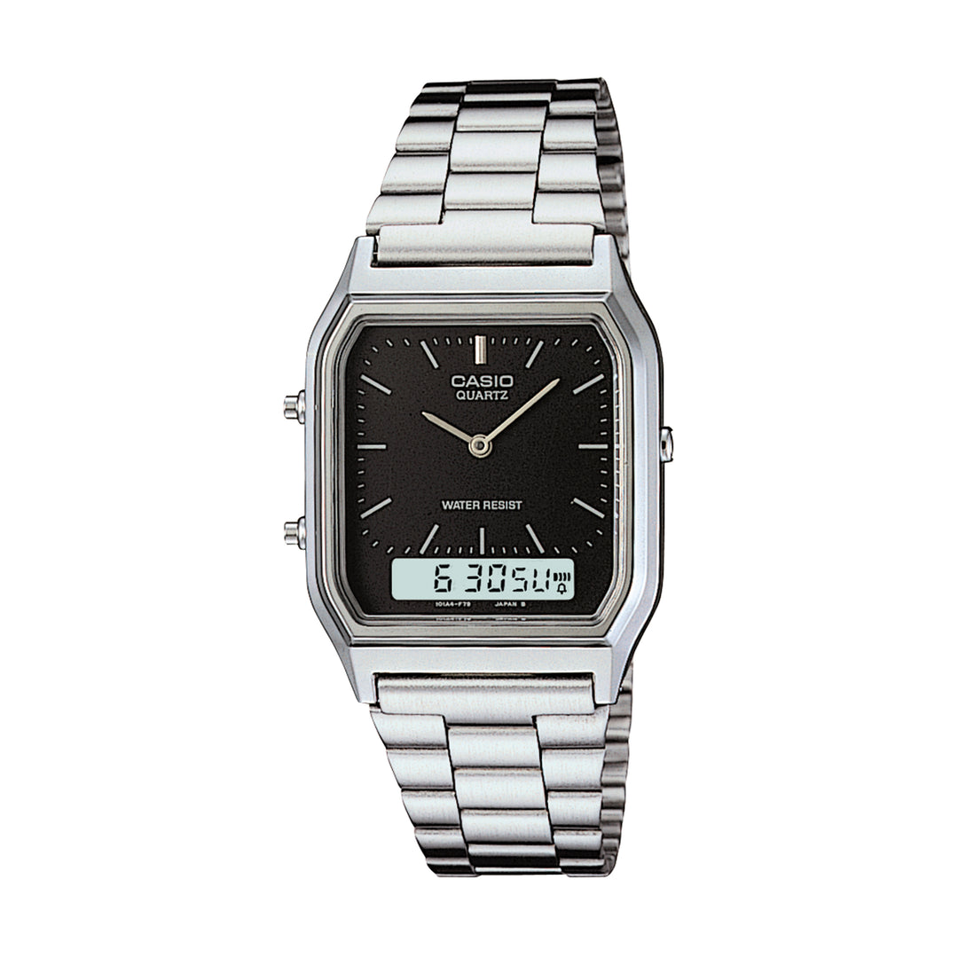 Analogue Digital Black Dial Watch - Silver
