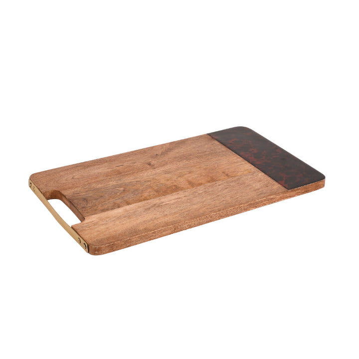 Rectangular Serving Board With Tortoise Shell Resin Edge - Brown
