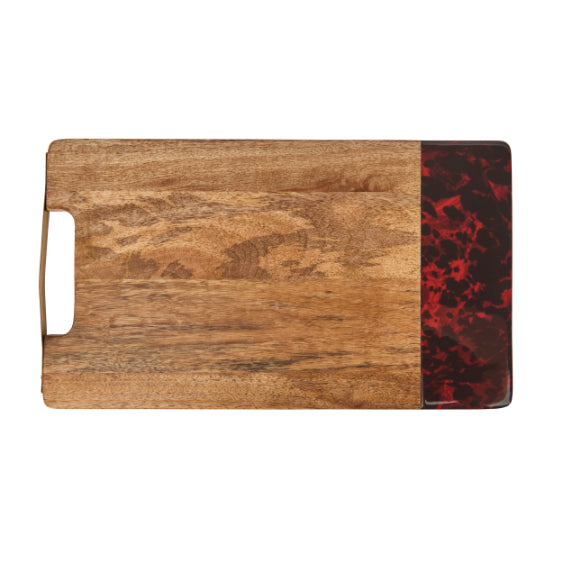 Rectangular Serving Board With Tortoise Shell Resin Edge - Brown