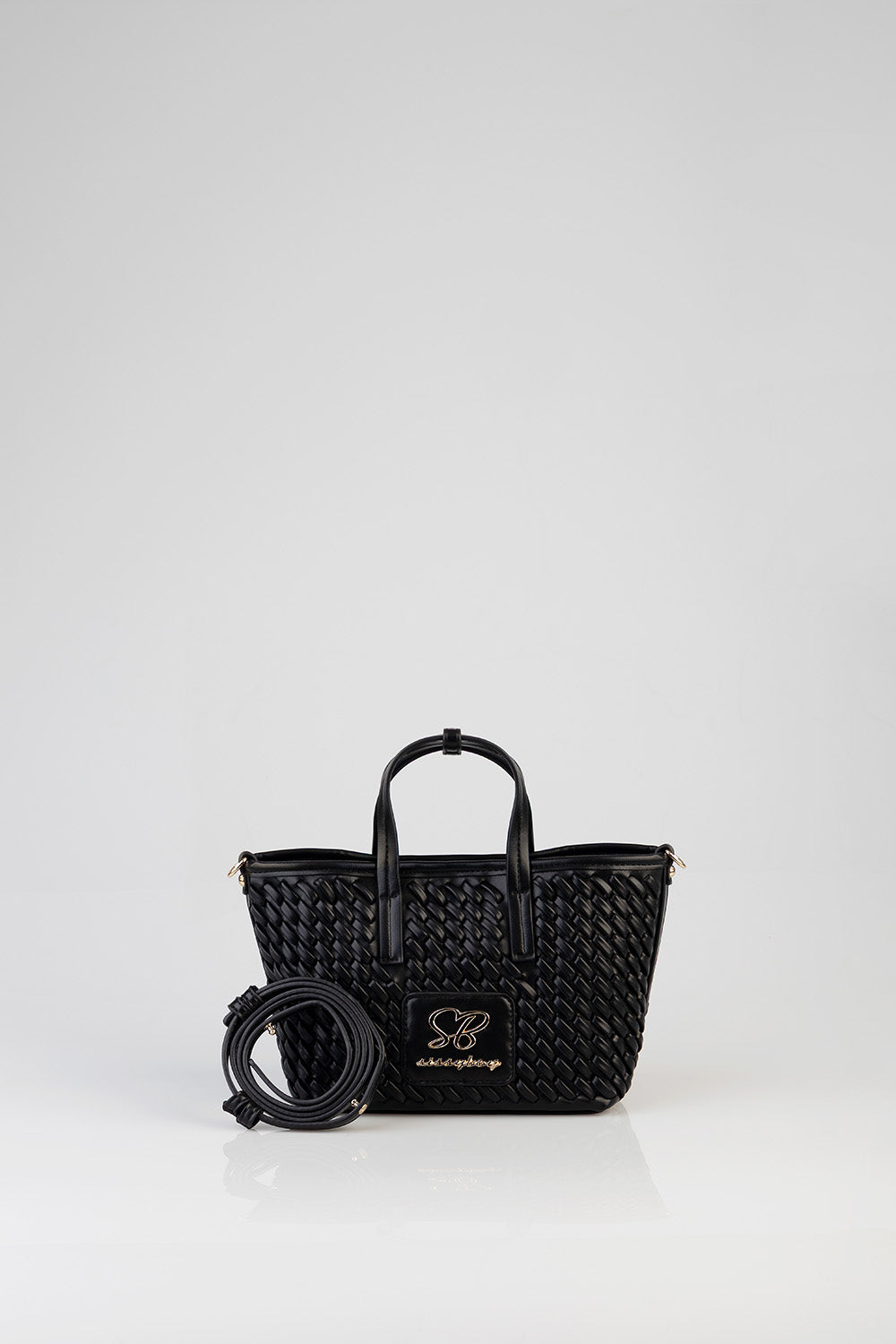 Textured Mini Woven Tote Bag - Black