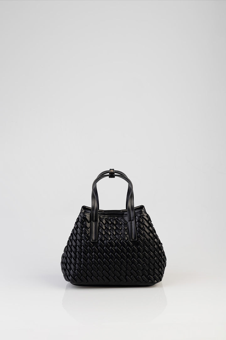 Textured Mini Woven Tote Bag - Black