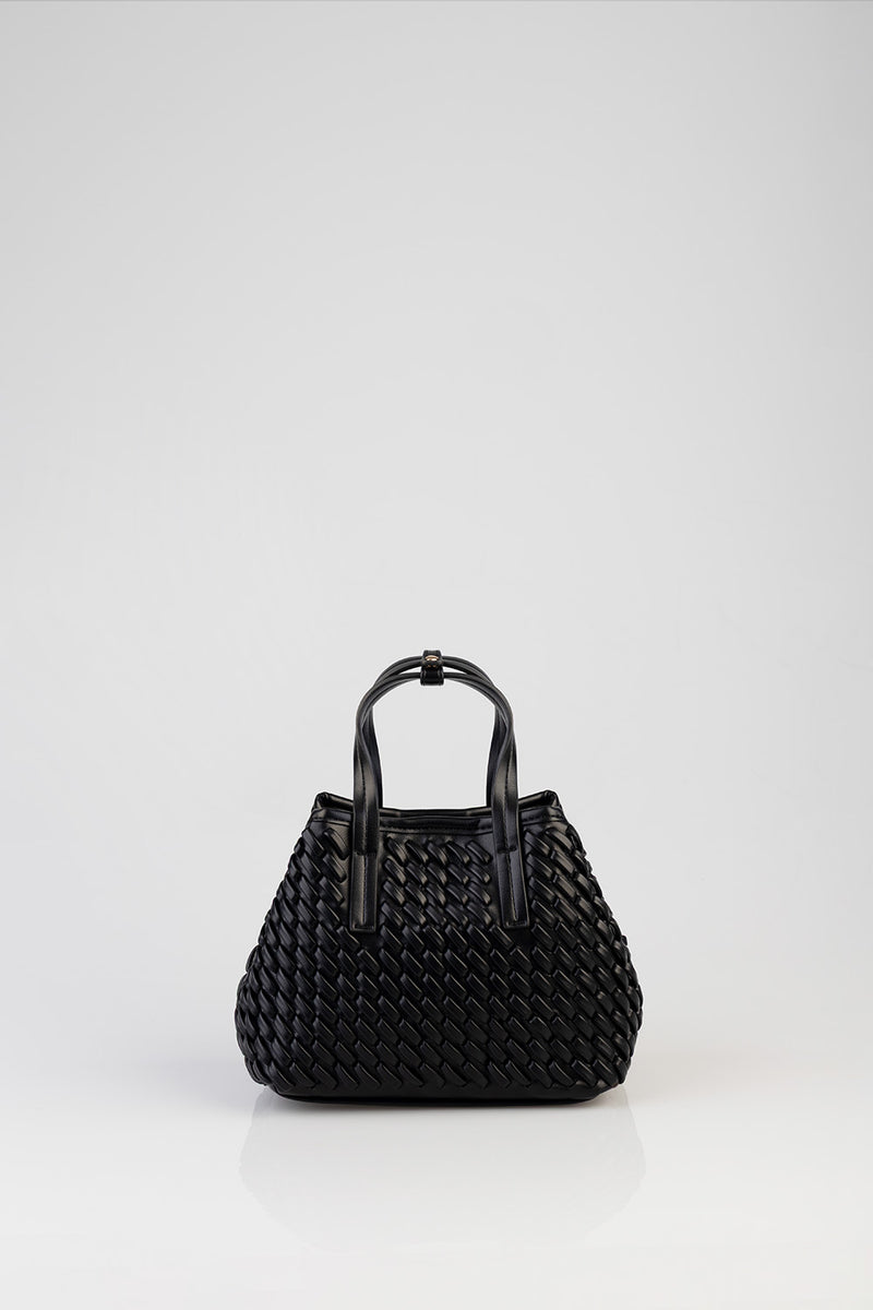 Textured Mini Woven Tote Bag - Black