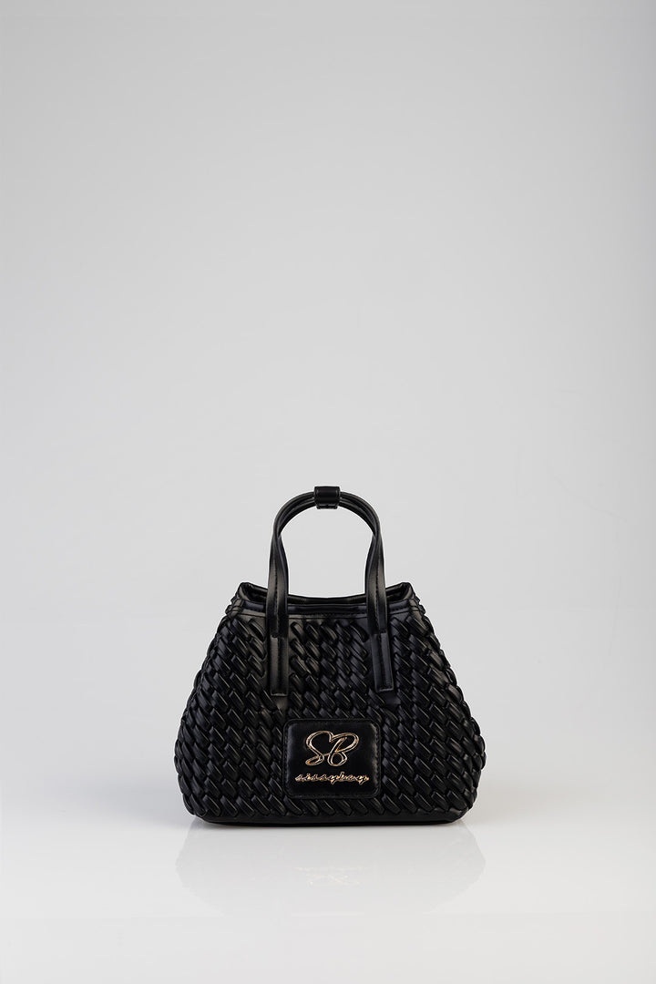 Textured Mini Woven Tote Bag - Black