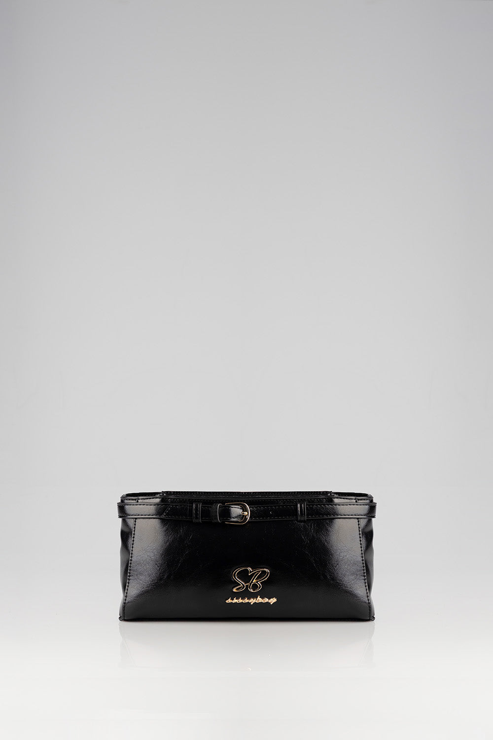 Structured Shoulder Bag With Gold Trim - Black