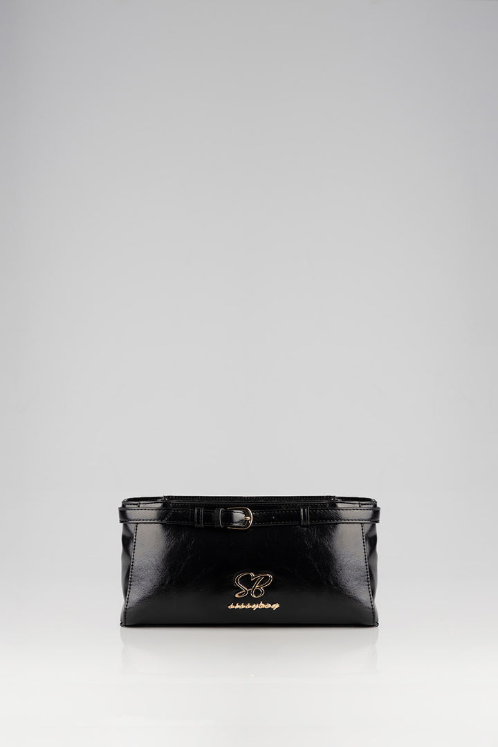 Structured Shoulder Bag With Gold Trim - Black