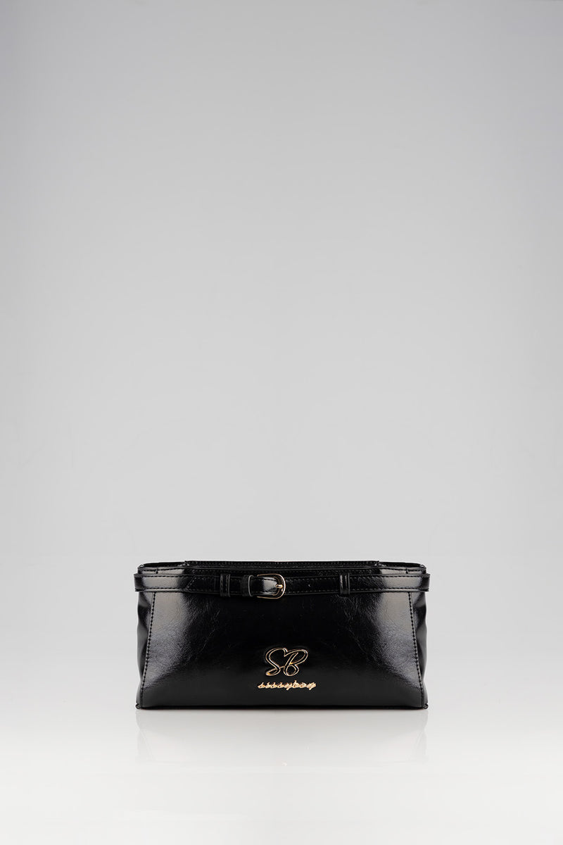 Structured Shoulder Bag With Gold Trim - Black
