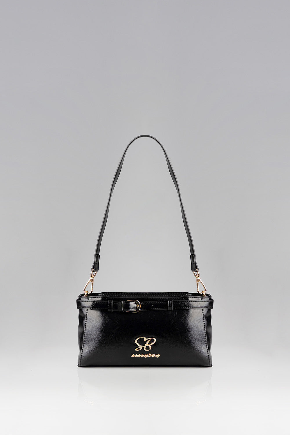 Structured Shoulder Bag With Gold Trim - Black