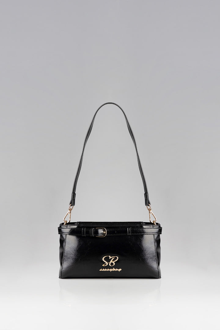 Structured Shoulder Bag With Gold Trim - Black