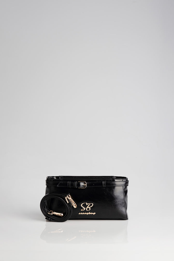 Structured Shoulder Bag With Gold Trim - Black
