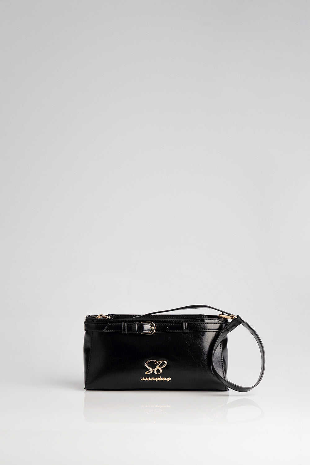 Structured Shoulder Bag With Gold Trim - Black