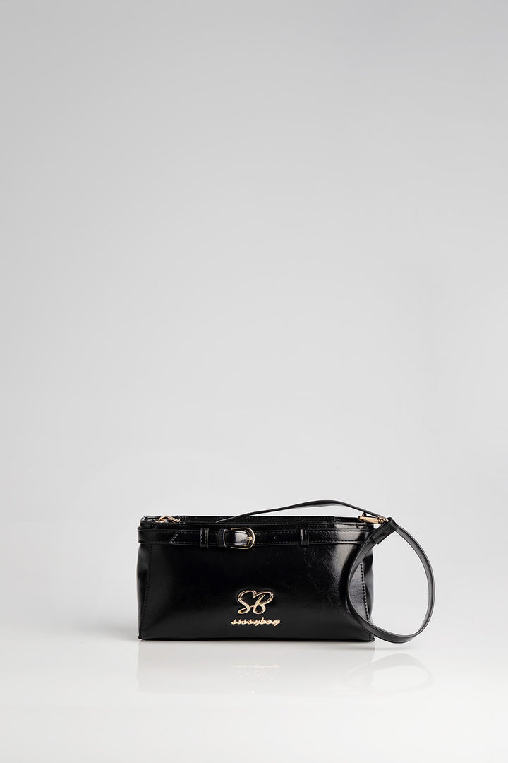 Structured Shoulder Bag With Gold Trim - Black