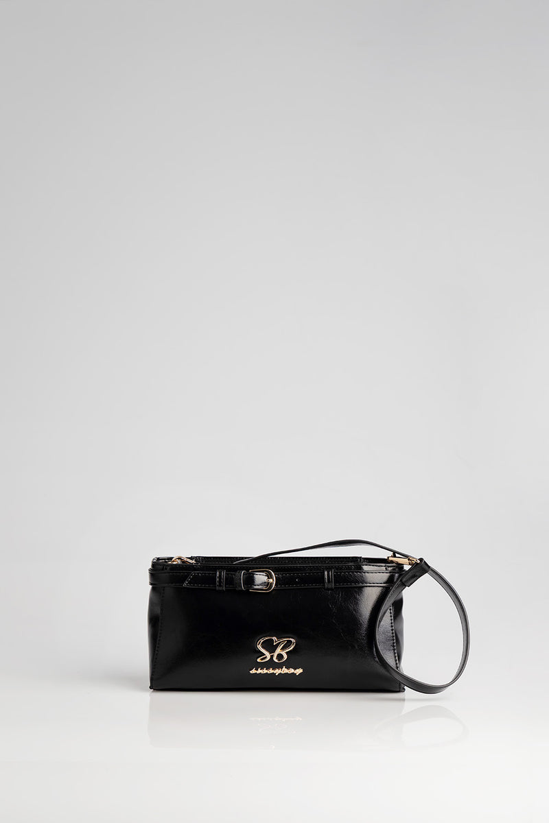 Structured Shoulder Bag With Gold Trim - Black
