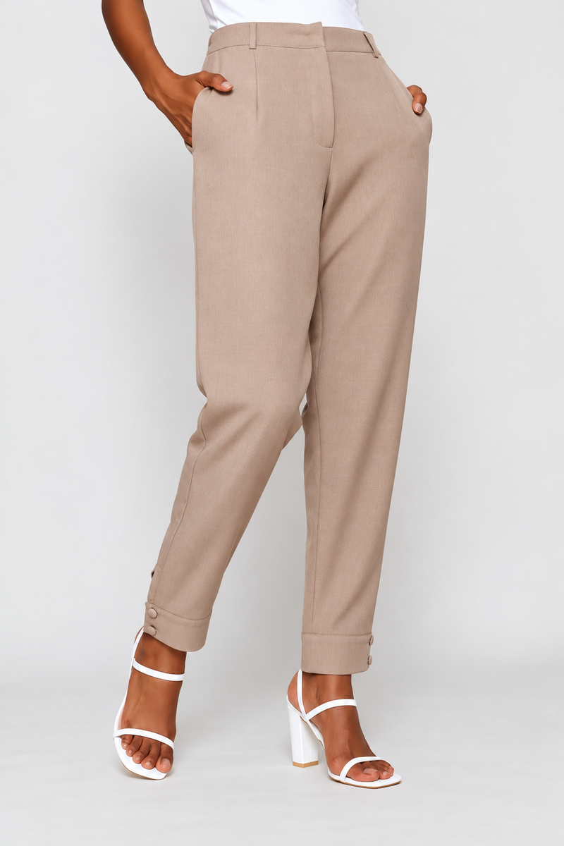 Buckle Hem Melange Tapered Pant - Taupe