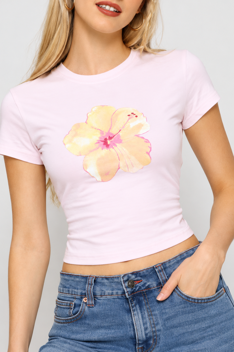 Hibiscus Baby Tee - Pink
