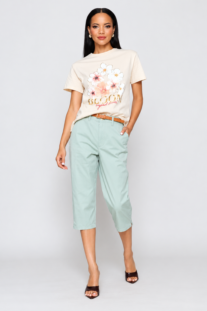 Belted Sateen Chino Capri Shorts - Mint
