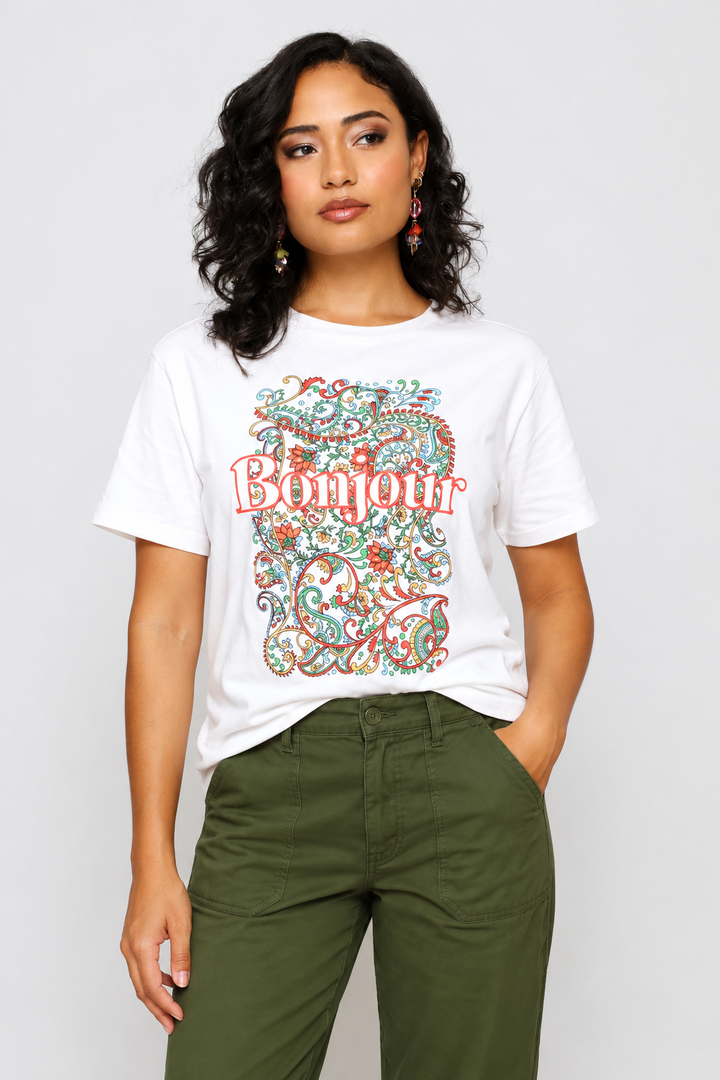 Bonjour Paisley Tee - White
