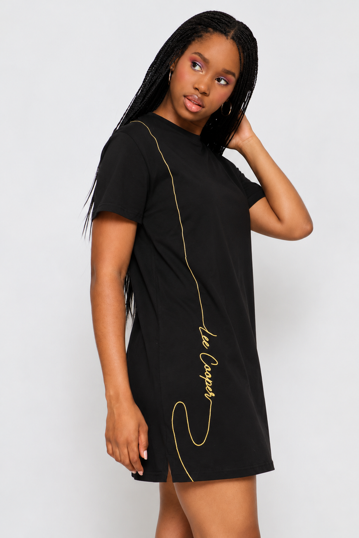Crew Neck T-Shirt Dress - Black