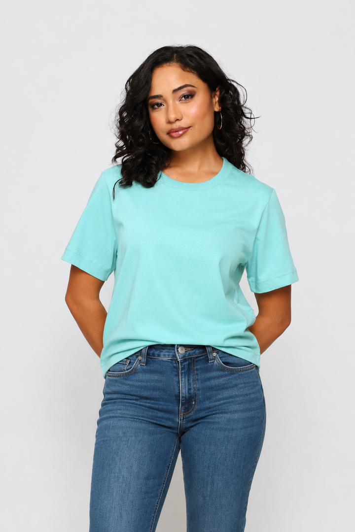 Rib Neck Cotton Boxy Tee - Duck Egg