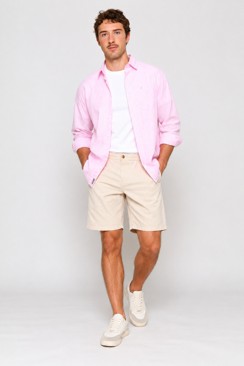 Linen Blend Elasticated Short - Stone