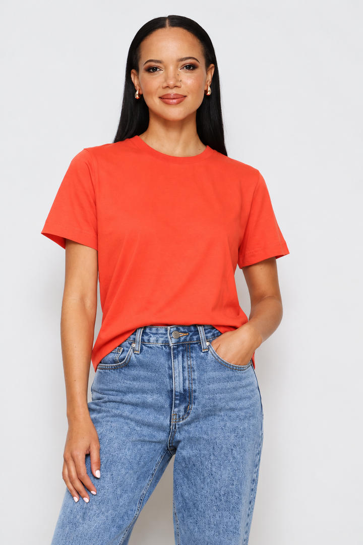 Rib Neck Cotton Boxy Tee - Paprika