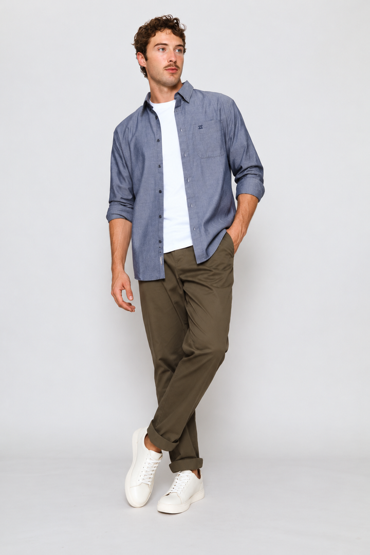 Long Sleeve Chambray Shirt - Blue