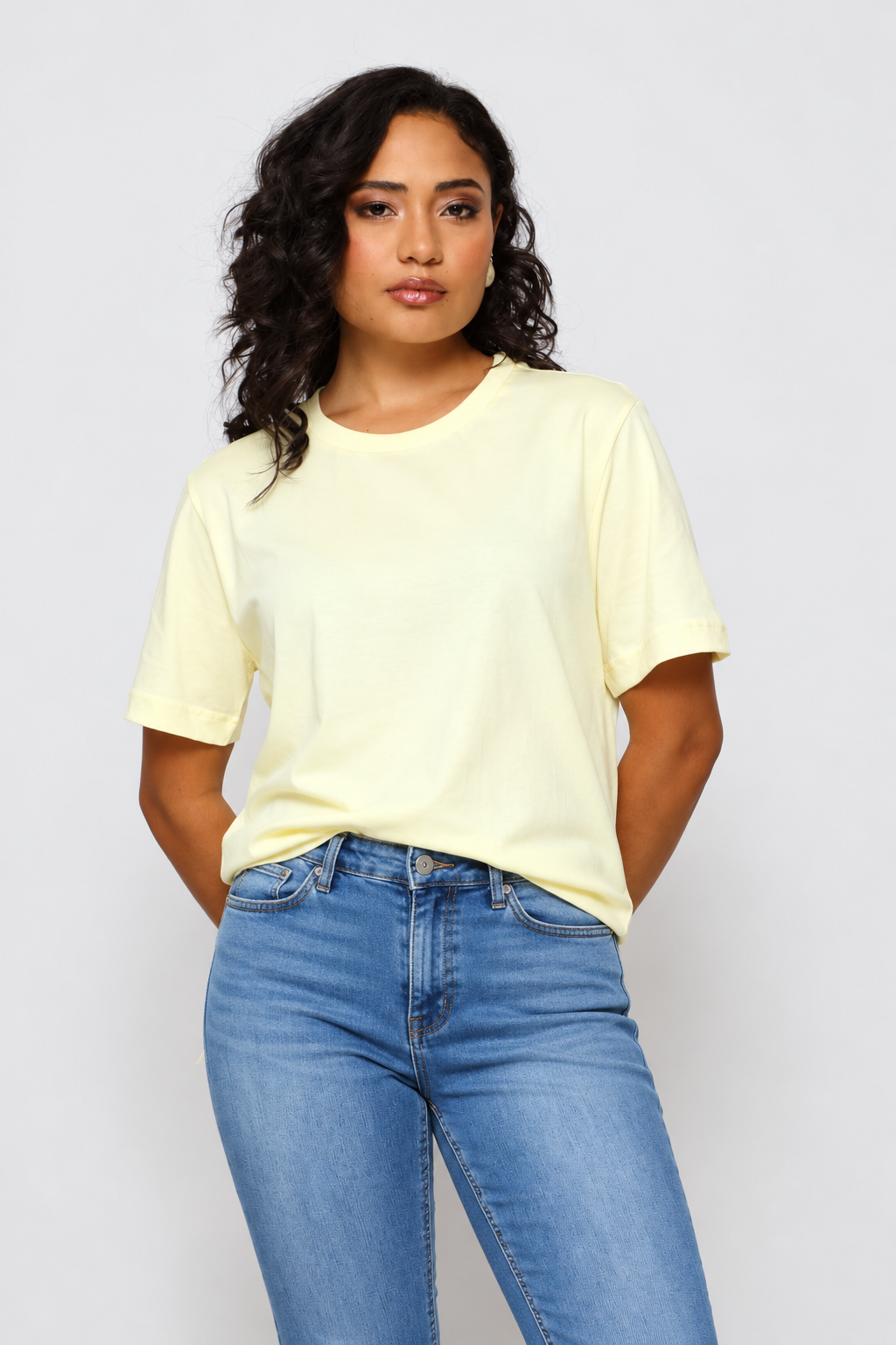 Rib Neck Cotton Boxy Tee - Pastel Yellow