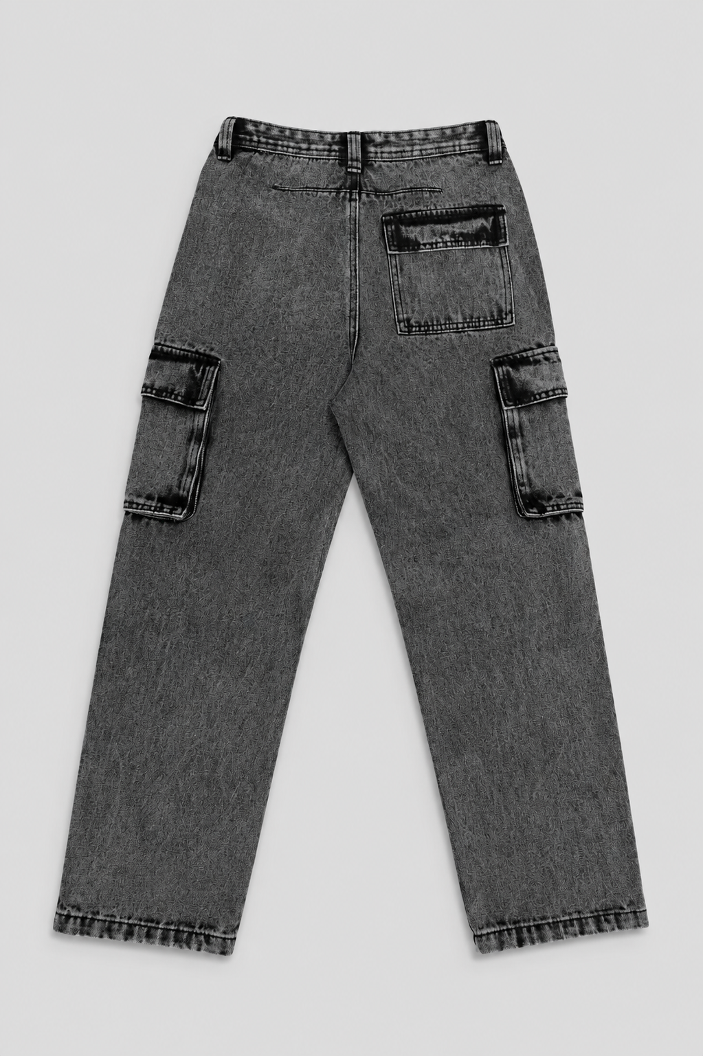 Boys Acid Wash Baggy Cargo Denim - Grey