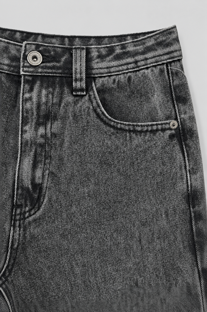 Boys Acid Wash Baggy Cargo Denim - Grey