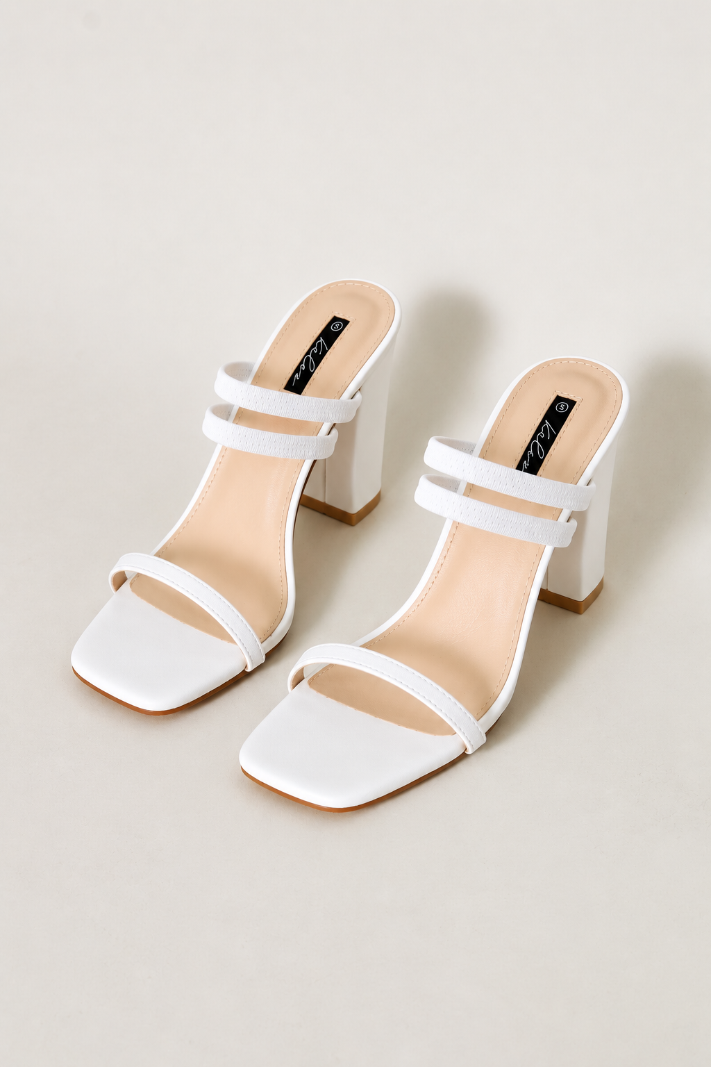 Double Strap Block Heeel - White