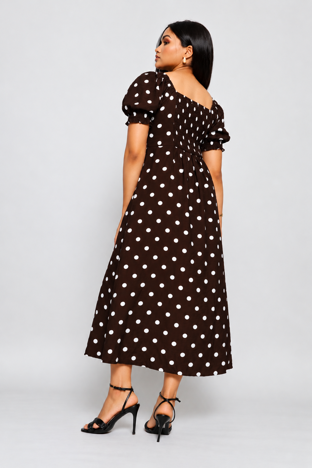 Elasticated Cuff Cap Sleeve Tie Front Maxi Dress - Chocolate